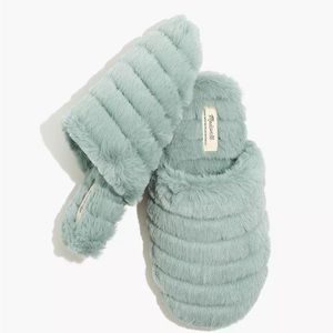 Madewell quilted slipper in recycled faux fur - sage mist